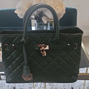 Badgley Mischka Green Quilted Handbag